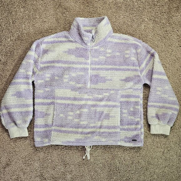 Billabong Tops - Billabong Sherpa Fleece Pullover Womens Large Lavender Creame Stripe 1/4 Zip
